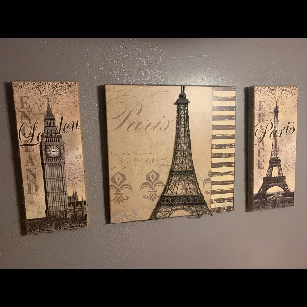 Paris themed art work preloved 3 piece